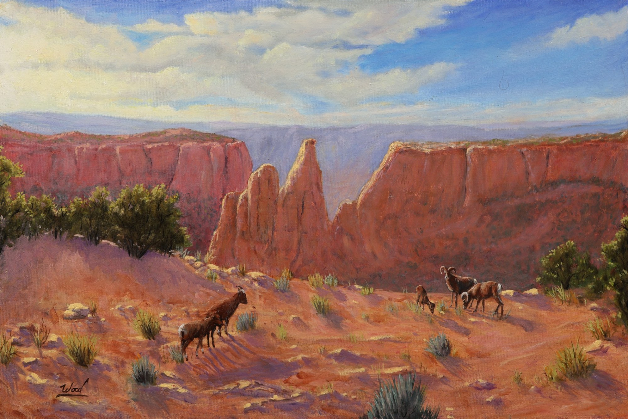 Bighorn Sheep at the Monument, original oil painting by George Wood