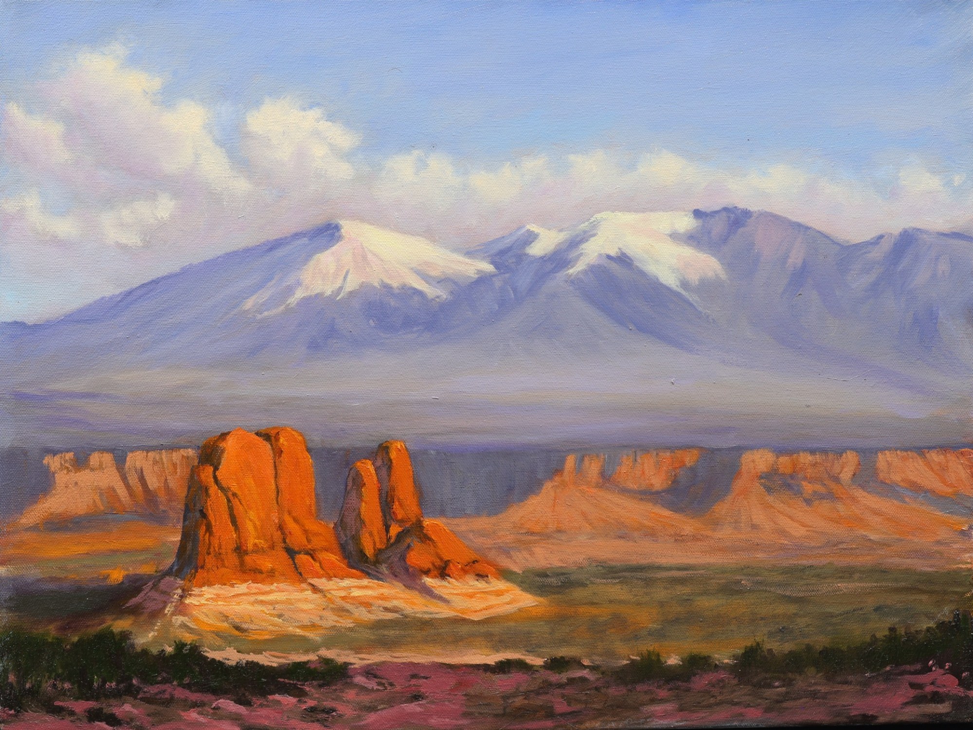 La Sal Mountain Morning, original oil painting by George Wood