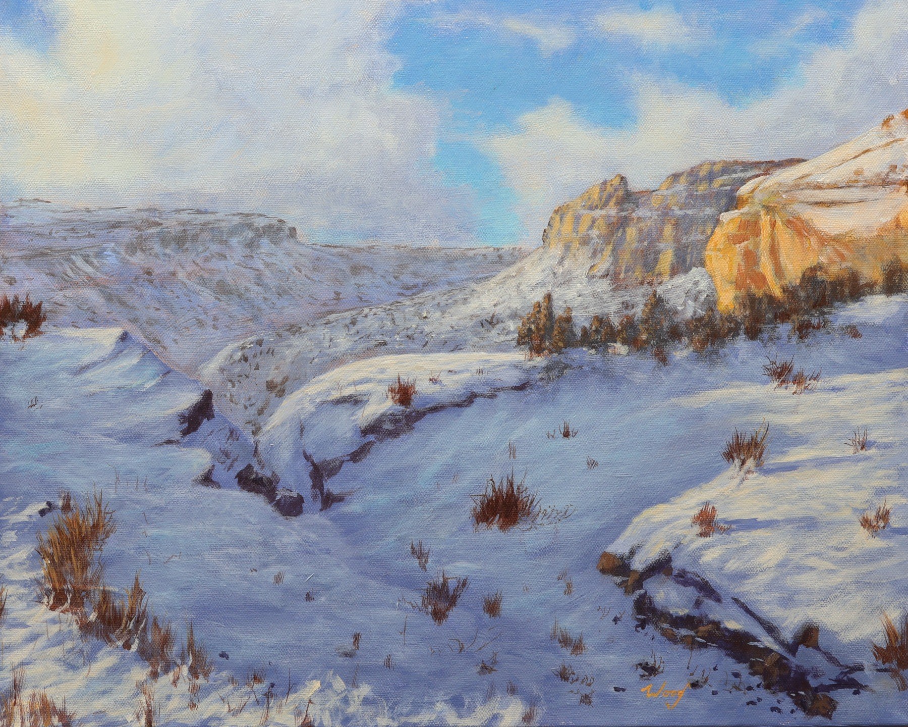 Snowy Morning at the Monument, original acrylic painting by George Wood