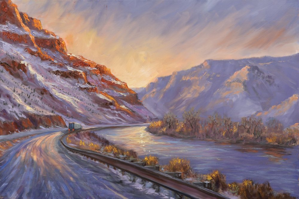 Trucking Through De Beque Canyon, oil painting by George Wood
