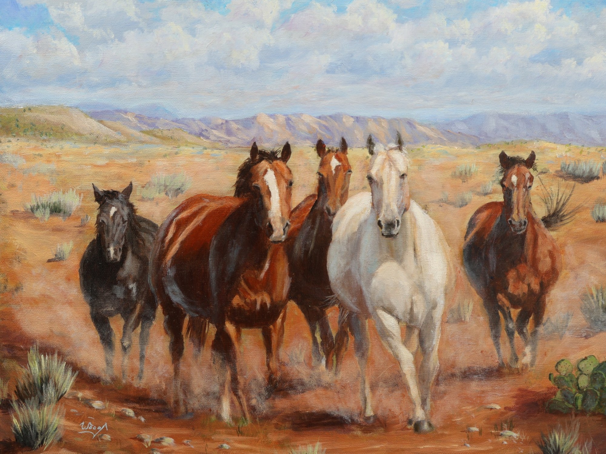 Wild Horses of the Book Cliffs, original oil painting by George Wood